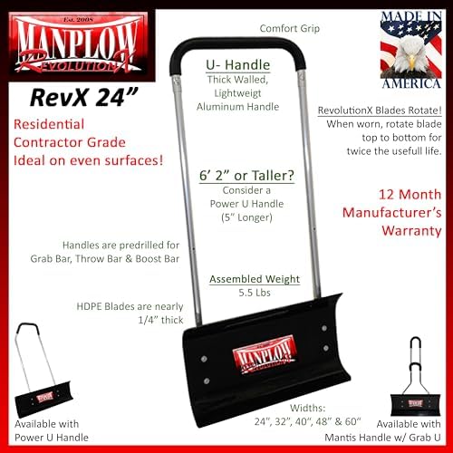 RevolutionX Snow Pushers and Shovels (U-Handle, 24")