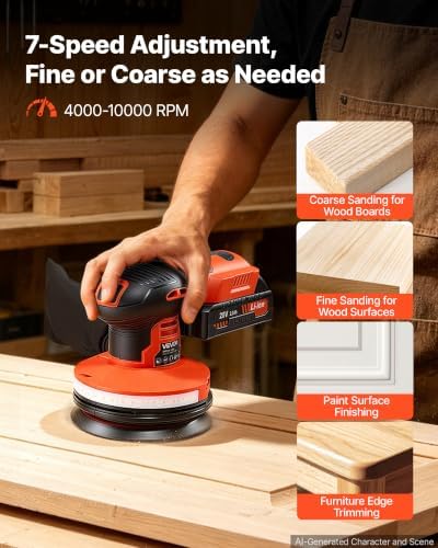 VEVOR 5-Inch Cordless Random Orbital Sander 300W Brushless Orbital Sander