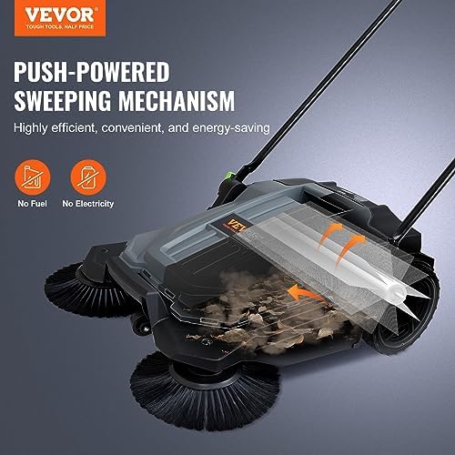 VEVOR Walk-Behind Hand Push Floor Sweeper with 25.6" Sweeping Width