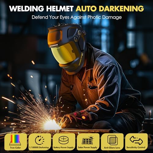 Auto Darkening Welding Helmet Large View 3.94" x 3.66", True Color Welding Hood Optical Clarity, 4 Arc Sensor Solar/Battery Powered, Wide Shade 3.5/5-9/9-13 Welder Mask for TIG MIG ARC Cut Grind