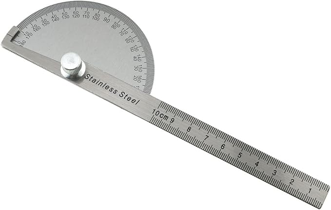 E-outstanding 0-180 Degree Protractor Angle Finder Rotary Arm Measuring Ruler, 100mm Stainless Steel