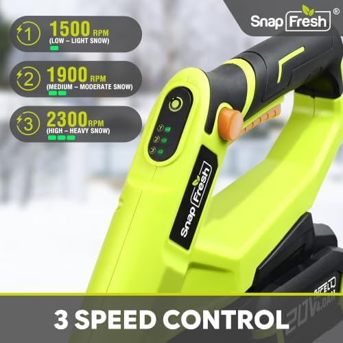 SnapFresh 20V Brushless Snow Shovel, 5-Car Driveway Cordless Snow Thrower Kit, 3-Speed, 300lbs/Min, 12" Lightweight Snow Blower, Adjustable Handle, 4.0Ah Battery & Fast Charger Included