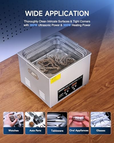 CREWORKS 15L Digital Sonic Cleaning Machine, 4 gal 360W Ultrasound Cleaner