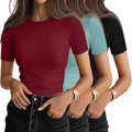 Ficerd 3 Pack Women's Ribbed Short Sleeve T-Shirts
