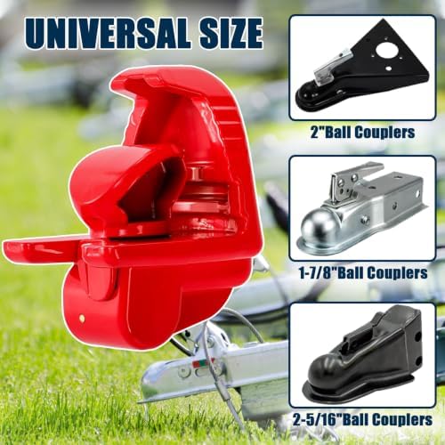 Trailer Hitch Lock 3 Pack-Keyed Alike for 1-7/8", 2", 2-5/16" Couplers, Red