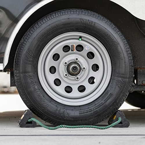 Buyers Products WC24483 Heavy Duty Wheel Chock Set, 4x4x8 Rubber Wheel Chocks with 36 Inch Nylon Rope, Rust & Chemical Proof, Reflective Tape, for Trucks, Utility Vehicles, Ground Support Equipment