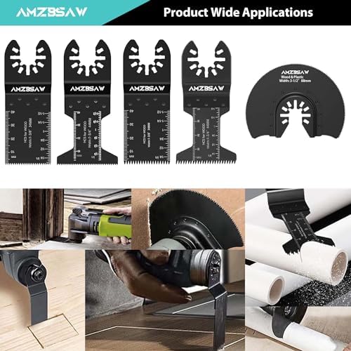 AMZBSAW 100PCS Oscillating Blades, 6 Types for Wood, Metal & Plastic