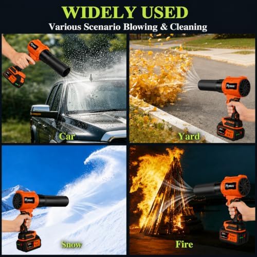 Cordless Leaf Blower, 800,000 RPM Electric Handheld Blower, Leaf Blower Cordless with 2×4.0Ah Batteries & Charger,Snow Blowers with 2-Nozzles for Patio,Lawn Care,Dust,Snow & Car Drying, Orange