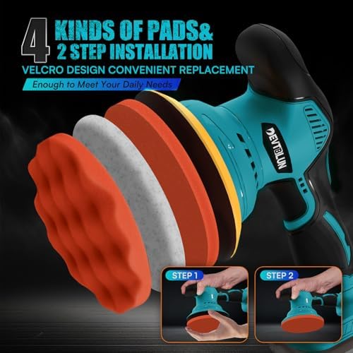 Cordless Car Buffer Polisher Kit Compatible with Makita 18V Battery(NO Battery),6"Brushless DA Random Polishing Machine, 8 Variable Speed 5500RPM for Car Detailing,14Pcs Accessories