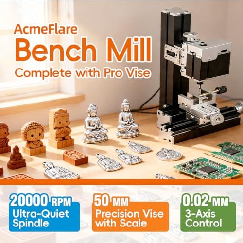 Mini Milling Machine, Electroplated Metal 60W 20000rpm 3-Axis 0.02mm Precision DIY Vertical Mill for Metal Wood Plastic Machining