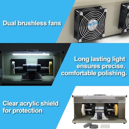 Jewelry Polisher - Adjustable Variable Speed Bench Buffer Polishing & Buffing Machine, Dental Buffer & Lathe - With Dust Collector Hood, Working Light & Filter for Jewelry, Silver and Metal Polishing