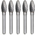 5Pcs/set 3/8 Dia.Flame Pointed Tree Solid Carbide Burrs Heavy Duty Grinding Cutting Heads Chamfering Abrasion Industrial Deburring Rotary Tools for Steels Curved surfaces Slots Holes