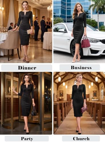 VFSHOW Womens Work Business Office Zipper Up Slim Bodycon Sheath Dress