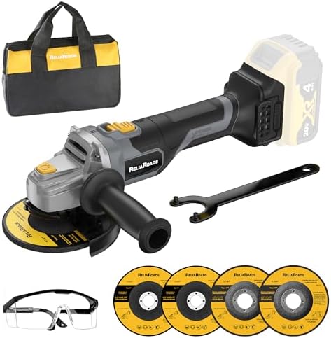 ReliaRoads 20V Brushless Cordless Angle Grinder 4-1/2 Inch, Compatible with DeWalt 20V MAX Battery, Metal Cutting Grinding Polishing Tool, Battery Not Included (Blackish Gray)
