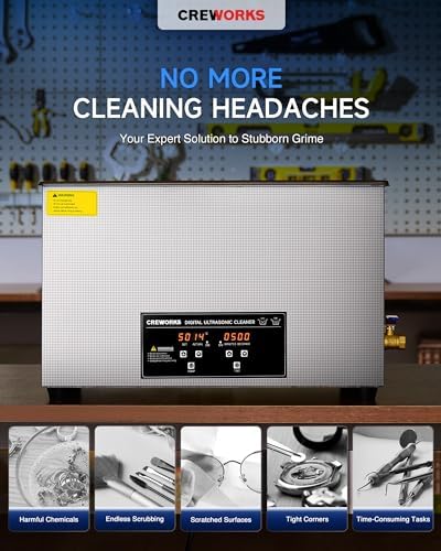 CREWORKS 30L Digital Ultrasonic Cleaning Machine with Heater and Timer