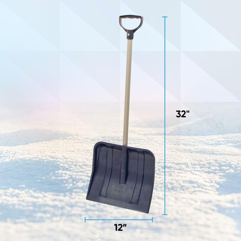 Superio Kids Snow Shovel, 32-Inch Lightweight Trunk Shovel with 12” Poly Blade & D-Grip, Blue, 6 Pack