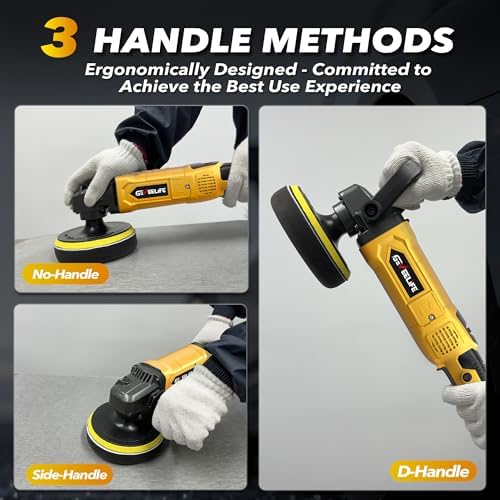 GEVEELIFE Buffer Polisher, 6 Inch/7 Inch 1600W Rotary Car Buffer Polisher Waxer, 7 Variable Speed 1000-3500 RPM, Detachable Handle for Car, Boat Sanding, Polishing, Waxing(Yellow)
