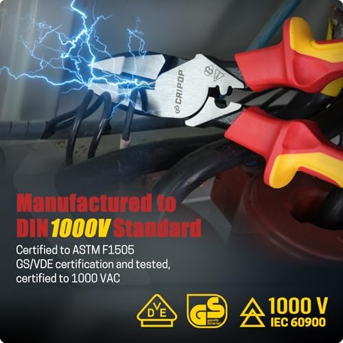 Insulated Linesmen's Pliers with Tool Storage Case, 9 Inch 1000V Insulated Electrician Combination Pliers Multipurpose Lineman Plier with Wire Cutter/Crimper