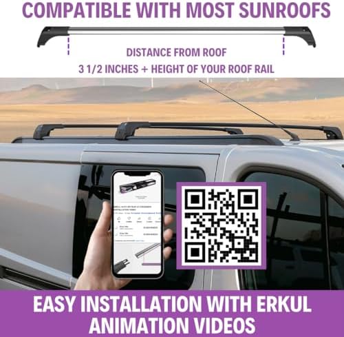 ERKUL Roof Rack Cross Bars for Kia Sportage 2017-2022 | Aluminum Crossbars with Anti Theft Lock for Rooftop | Compatible with Flush Rails - Black