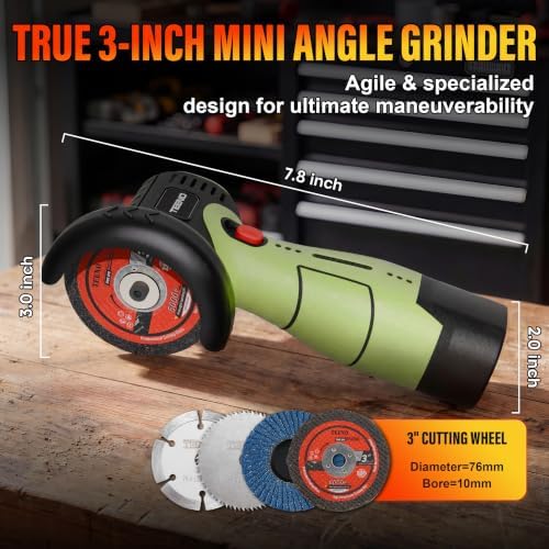 TEENO Brushless Cordless Angle Grinder 3", 16.8V Cut-Off Tool, LED, Green
