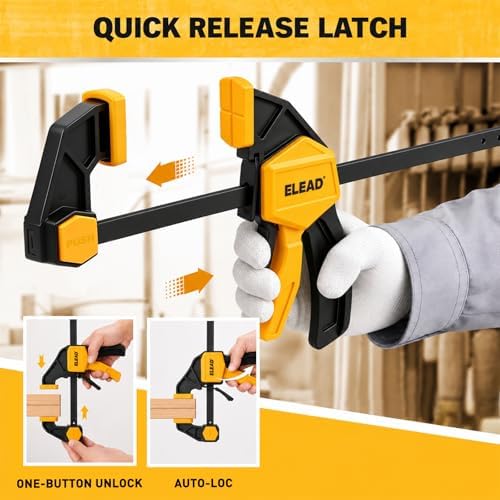 10-Piece Bar Clamps for Woodworking, 4PCS 6-inch & 2PCS 12-inch One-Handed F Clamp/Spreader with 132 LBS Load Limit, Spring Clamps, 90° Angle Clamp, Quick Release Grip
