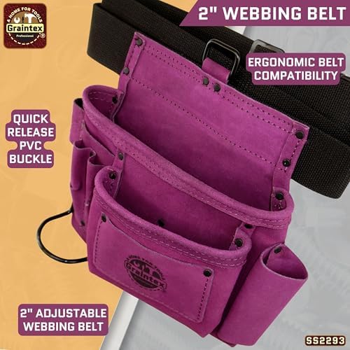 Graintex 5 Pocket Suede Leather Tool Belt/Bag, Multipurpose Leather Tool Belt for Women and Men, Ideal for Construction, Electrician, Handymen, Carpenter, Gardening Pouch & DIY Projects