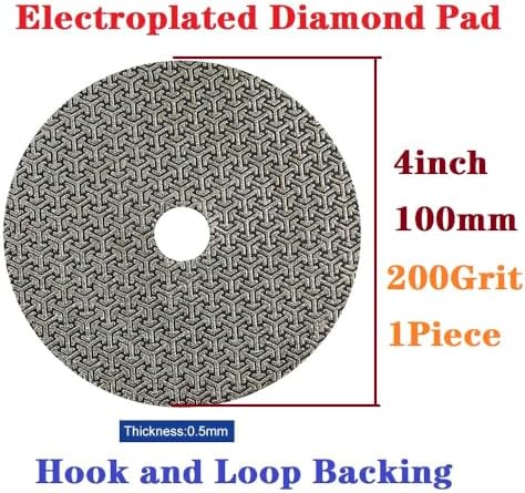 Electroplated Diamond Sanding Paper Sheet Pad,200Grit 4inch 100mm Grinding Sandpaper Pad Hook and Loop Backing for Metal Glass Porcelain Ceramic Hand Polishing & Trimming (1 Piece)