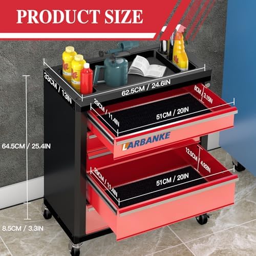 LARBANKE 5 Drawer Rolling Tool Chest with Wheels,Lockable Tool Cabinet,Red