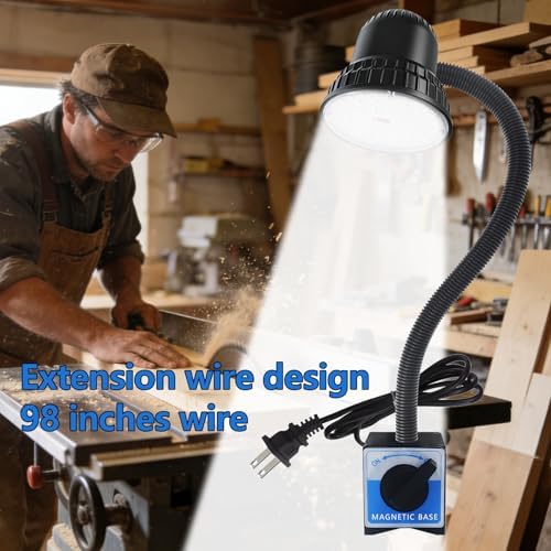 Magnetic Work Light, 3000 Lumen Work Light with Strong Magnetic Base, Workshop Tool Light for Woodworking Shop, Garage Workbench, Lathe, Sewing and Bandsaw, 98-inch Extended Cord, Black
