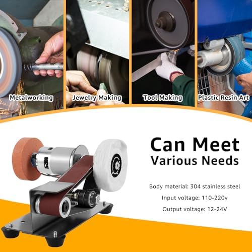 Mini Belt Sander, 15° Electric Knife Sharpener Bench Grinder Sanding Machine, 7 Adjustable Speed Electric Belt Grinder, Low Noise Cutter Sharpener Sander, Polishing Grinding Machine for Metal Jewelry