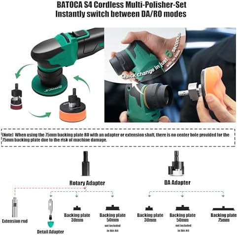 BATOCA Cordless Car Polisher Pro Combo Kit - S4 Brushless DA/RO+S2 Buffer