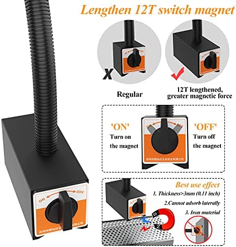 12T Magnetic Work Light, IP65 Water Proof Led Machine Light, 23in Flexible Gooseneck lamp with Strong Magnetic Base for Lathe Milling Drill Press Industrial Lighting 120V