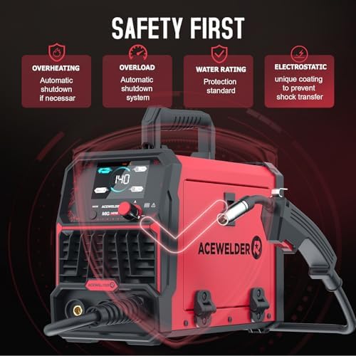 ACEWELDER 140A Gasless Flux Core MIG Welder/Lift TIG/Stick 3 in 1 Welding Machine 110V Portable IGBT Inverter Synergy Welder Machine