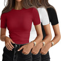Ficerd 3 Pack Women's Ribbed Short Sleeve T-Shirts
