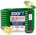 200ft Outdoor/Indoor Extension Cord 12/3 Gauge Extra Heavy Duty 3 Prong SJTW (5-15P/5-15R), Waterproof, Flexible Cold-Resistant Long Power Cord,8A 125V 1000W, Green by LifeSupplyUSA