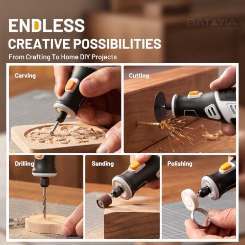BATAVIA 8V Cordless Rotary Tool, 5 Speed 117PCS Kit for Engrave/Sand/Drill