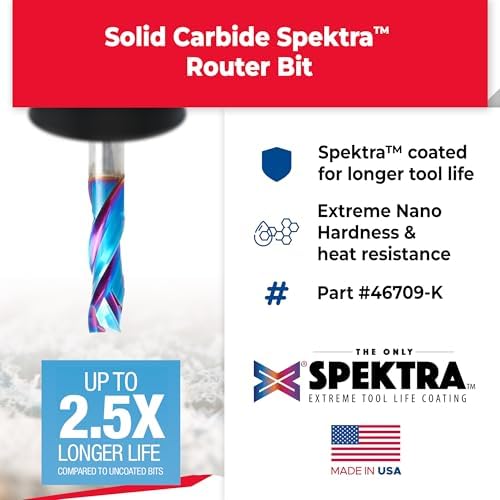Amana Tool Spektra Extreme Tool Life Solid Carbide CNC Compression Spiral Router Bit, 46709-K, 3/8 D x 1-1/8 CH x 3/8 SHK x 3 Inch Long 3 Flute