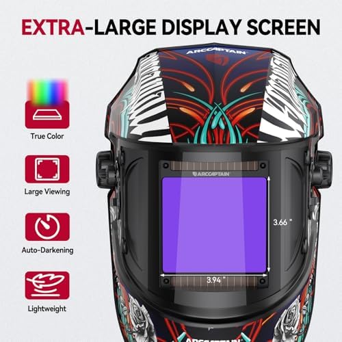 ARCCAPTAIN Welding Helmet, 3.94"×3.66" Auto Darkening Welding Hood