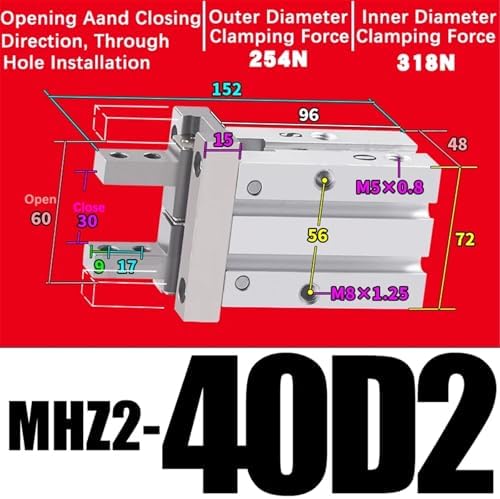 1pcs MHZ2-10/16/25/32/40D1/D2/D3 Pneumatic Finger Cylinder Parallel Gripper Side Thread Aluminium Clamps(MHZ2-40D2)