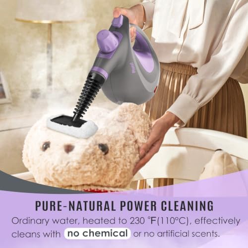 Phueut Pressurized Handheld Multi-Surface Natural Steam Cleaner with 12 pcs Accessories, Multi-Purpose Steamer for Home Use, Steamer for Cleaning Floor, Upholstery, Grout and Car (Purple)