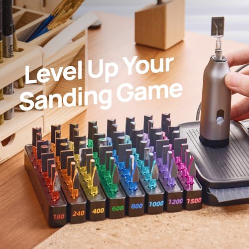 HOZO NeoSander 64pcs Multicolored Sanding Head Collection, 8 Shapes × 8 Grit Levels, Color-Coded System (#180–#1500), Detail Sanding Heads for Precision Finishing, Edges & Surface Preparation