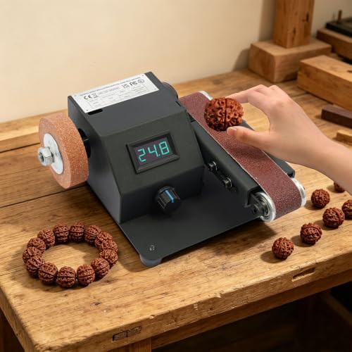 Sanding Machine, 350W Electric Bench Sander Disc Sander with 10 Abrasive Belts, Tabletop Random Orbital Sander Belt Sander for Woodworking, DIY, Metal, Stone Black 110V 0-8500r/min