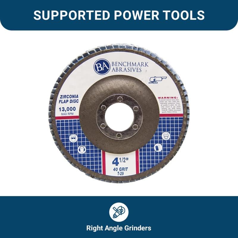 Benchmark Abrasives 4.5" x 7/8" Premium Zirconia T29 Angled Flap Discs 4 1/2 for Angle Grinder, Sanding Discs, Finishing, Rust, Stock Removal- Grinding Wheels 4 1/2 Inch (100 Pack) - 40 Grit