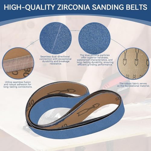 2x72 Inch Grinding Belts 10 Pcs 5 Grits Sizes (2 Each of 80/120/150/240/400 Grits) Heavy Duty Belt Sander Zirconia Sanding Belt Sander Paper for Wood, Metal, Stainless Steel, and Furniture
