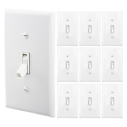 Baomain 10-Pack 15 Amp Toggle Light Switch with Wall Plate, Single Pole, Residential/Commercial Grade, On/Off Switch, Glossy White, UL Certified
