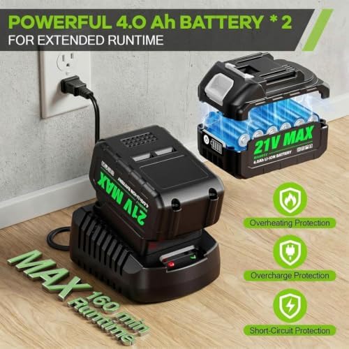 SOARFLY Leaf Blower Cordless, 580 CFM Airflow Electric Leaf Blowers with 2×4.0Ah Batteries and Charger, Stepless Speed Control, Powerful Snow Blowers for Lawn Care, Patio, Dust, Blowing Leaves