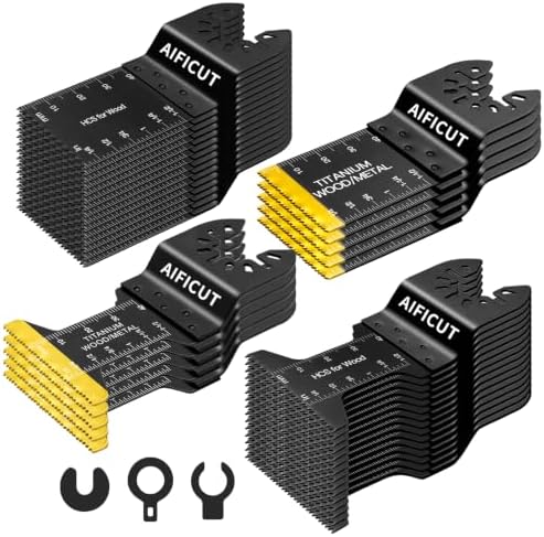 AIFICUT 40 Pcs Oscillating Saw Blades Universal Wood Plastics Metal Titanium Multitool Blades Kits Fit Dewalt Rockwell Milwaukee Makita Bosch