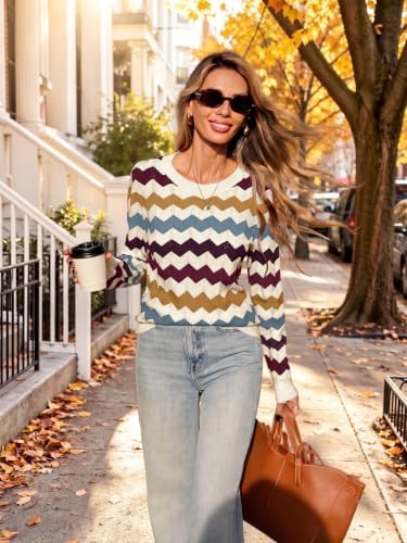 Womens Sweaters Crew Neck Long Sleeve Casual Fall Outfits Fashion Clothing