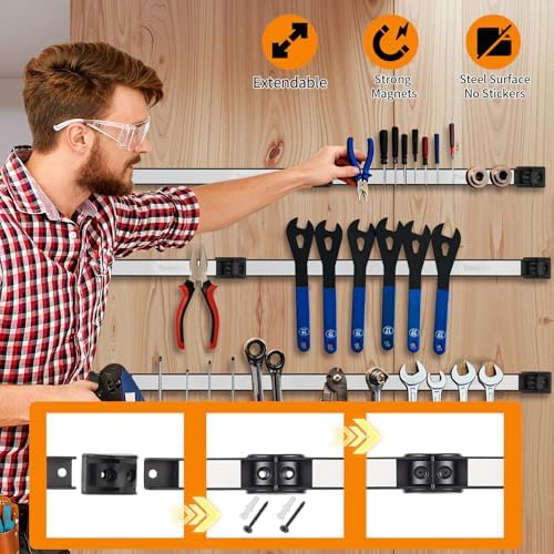 24" Magnetic Tool Holder Strip, 4 Pieces Silver Metal Tool Organizer Rack with Stainless Steel Surface, Magnet Bar for Garage Workshop, Easy To Install with Mounting Screws