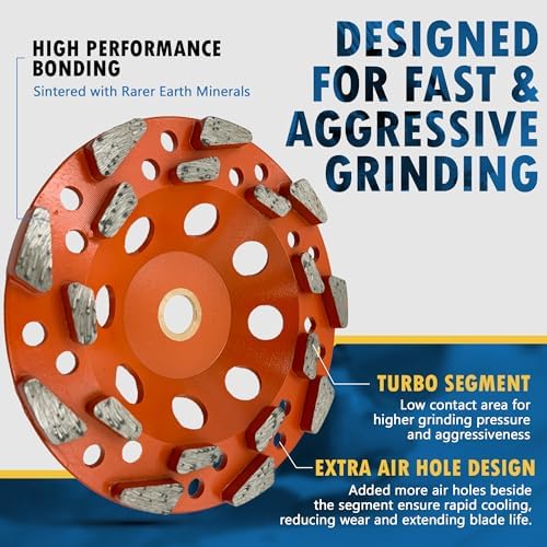 5" High Performance Diamond Grinding Wheels, 7/8"-5/8" Non-Threaded Arbor